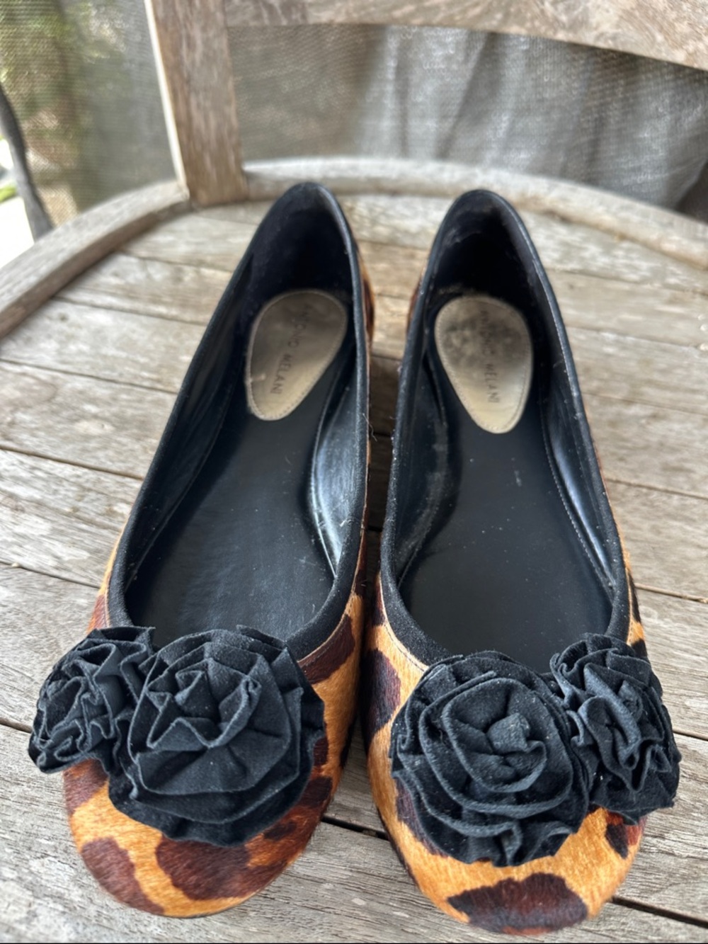 Antonio Melani Leopard Print Flats with Black Suede Flower 9